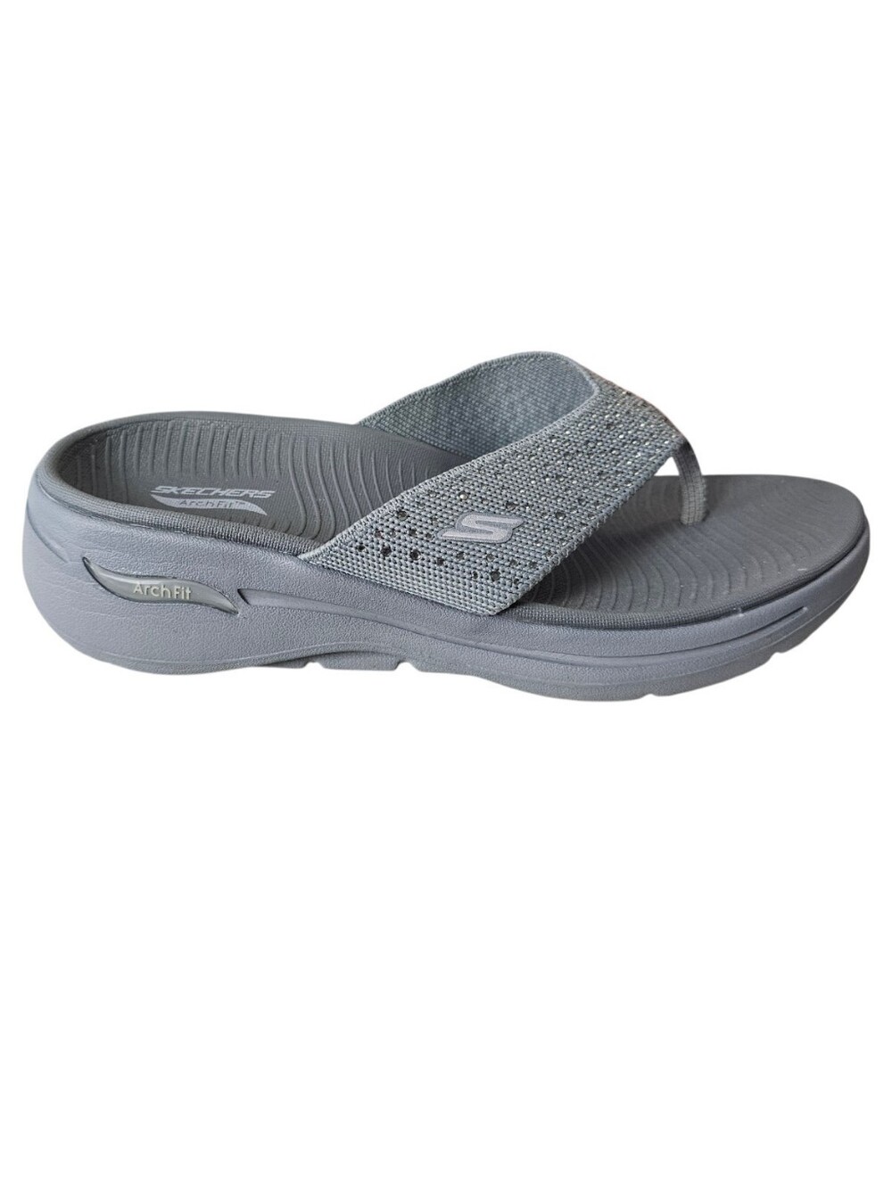 Skechers Arch Fit Gray Rhinestone Thong Sandals Women’s 8